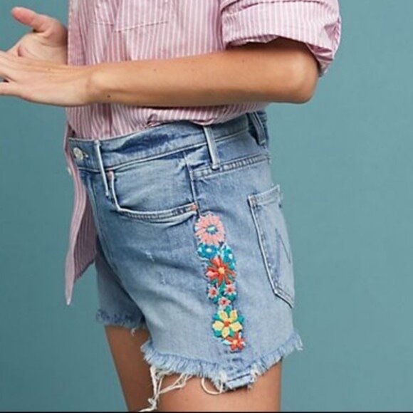 Mother Superior The Dutchie Chew High-Rise Embroidered Shorts Size 24 - Picture 1 of 15